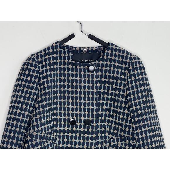 Tara Jarmon Geometric Print Long Sleeve Double Breasted Jacket Navy Women's 38 - Picture 2 of 9